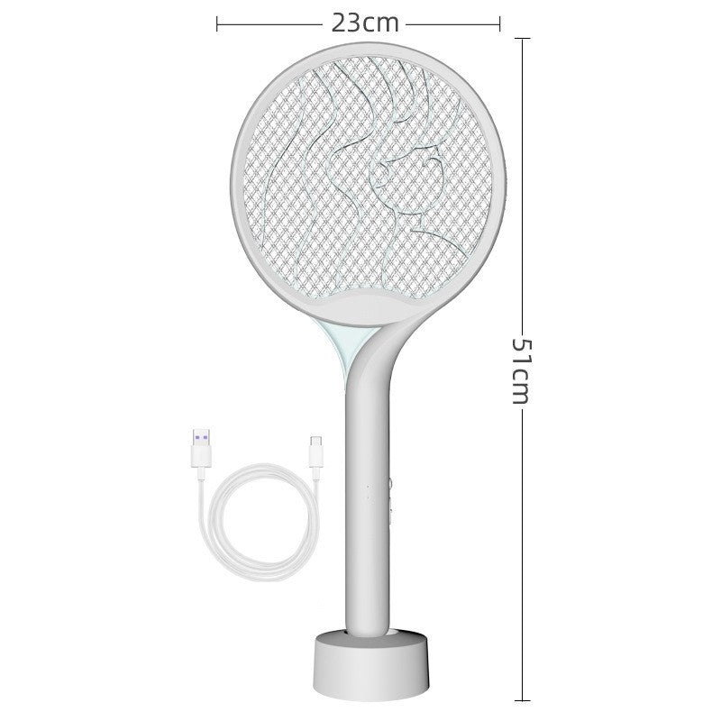 Paleta Electrica pentru Tantari, Muste si Tantari 2in1, Reincarcabila, Incarcare USB, 2600V, Plastic, Casa si Gradina, Anti-insecte, Stand, 23x51 cm, Gri