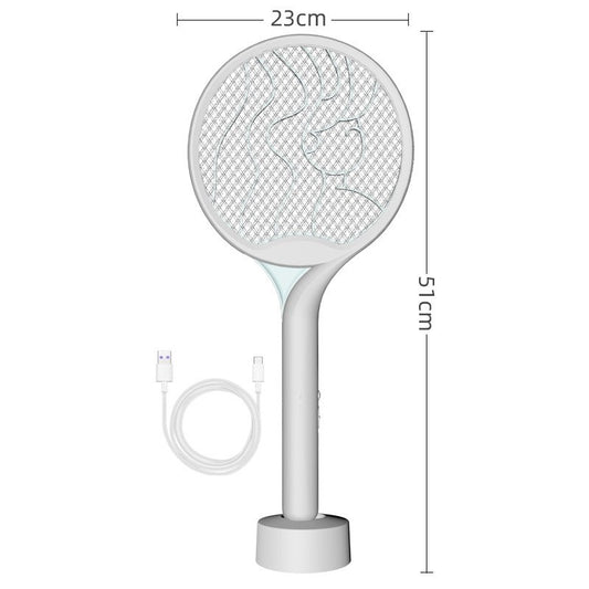 Paleta Electrica pentru Tantari, Muste si Tantari 2in1, Reincarcabila, Incarcare USB, 2600V, Plastic, Casa si Gradina, Anti-insecte, Stand, 23x51 cm, Gri