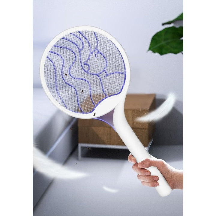 Paleta Electrica pentru Tantari, Muste si Tantari 2in1, Reincarcabila, Incarcare USB, 2600V, Plastic, Casa si Gradina, Anti-insecte, Stand, 23x51 cm, Alb