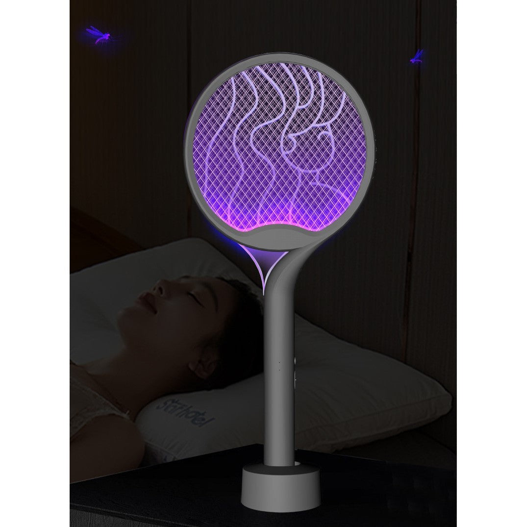 Paleta Electrica pentru Tantari, Muste si Tantari 2in1, Reincarcabila, Incarcare USB, 2600V, Plastic, Casa si Gradina, Anti-insecte, Stand, 23x51 cm, Gri