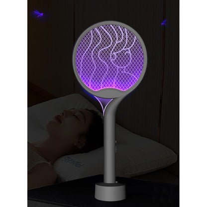 Paleta Electrica pentru Tantari, Muste si Tantari 2in1, Reincarcabila, Incarcare USB, 2600V, Plastic, Casa si Gradina, Anti-insecte, Stand, 23x51 cm, Gri