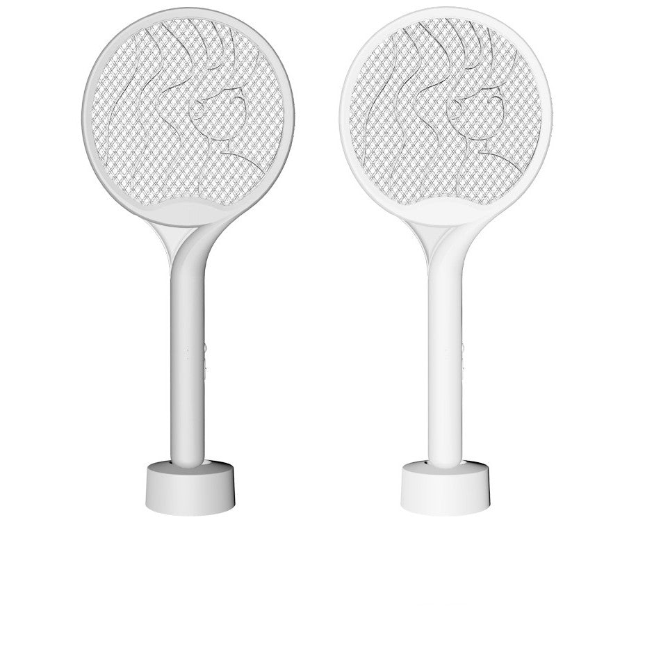 Paleta Electrica pentru Tantari, Muste si Tantari 2in1, Reincarcabila, Incarcare USB, 2600V, Plastic, Casa si Gradina, Anti-insecte, Stand, 23x51 cm, Gri
