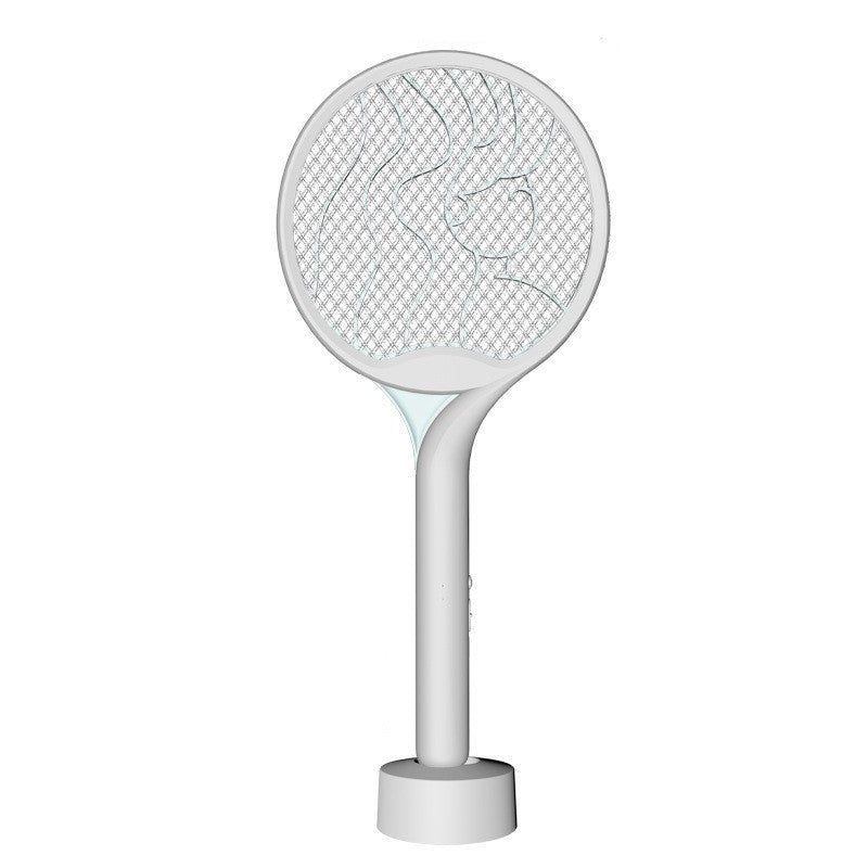 Paleta Electrica pentru Tantari, Muste si Tantari 2in1, Reincarcabila, Incarcare USB, 2600V, Plastic, Casa si Gradina, Anti-insecte, Stand, 23x51 cm, Gri