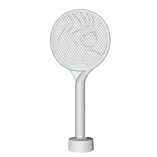 Paleta Electrica pentru Tantari, Muste si Tantari 2in1, Reincarcabila, Incarcare USB, 2600V, Plastic, Casa si Gradina, Anti-insecte, Stand, 23x51 cm, Gri