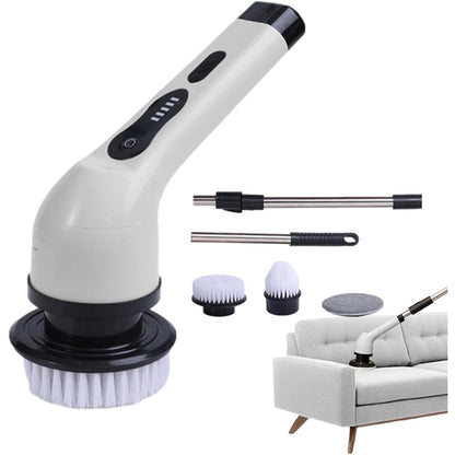 Perie Electrica de Curatare, pentru Gresie, Baie, Bucatarie, 25x20x9.5 cm, cu 6 Capete, Maner Extensibil Detasabil 84-127cm, Incarcare USB-Type C, Rotire 360 de Grade, 3000 mAh, Culoare: Alb