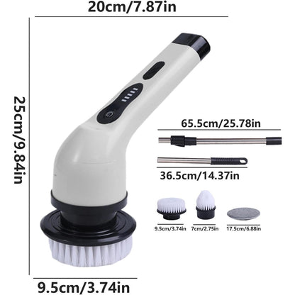 Perie Electrica de Curatare, pentru Gresie, Baie, Bucatarie, 25x20x9.5 cm, cu 6 Capete, Maner Extensibil Detasabil 84-127cm, Incarcare USB-Type C, Rotire 360 de Grade, 3000 mAh, Culoare: Alb