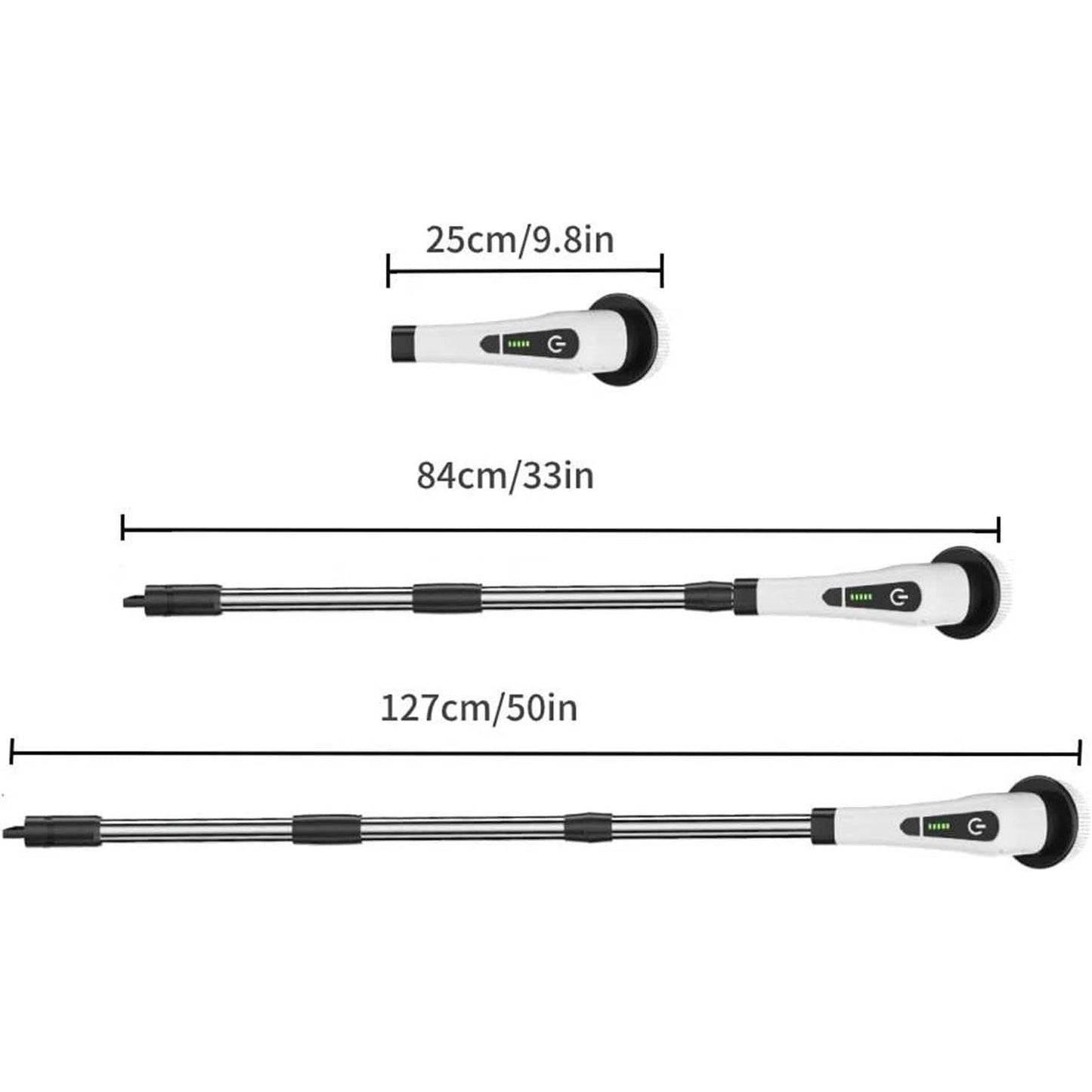 Perie Electrica de Curatare, pentru Gresie, Baie, Bucatarie, 25x20x9.5 cm, cu 6 Capete, Maner Extensibil Detasabil 84-127cm, Incarcare USB-Type C, Rotire 360 de Grade, 3000 mAh, Culoare: Alb