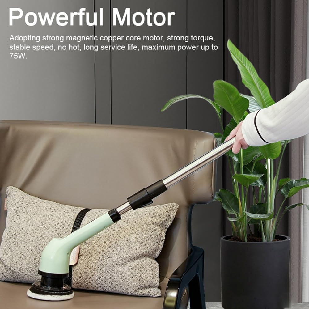 Perie Electrica de Curatare, pentru Gresie, Baie, Bucatarie, 25x20x9.5 cm, cu 9 Capete, Maner Extensibil Detasabil 84-127cm, Incarcare USB-Type C, Rotire 360 de Grade, 3000 mAh, Culoare: Verde