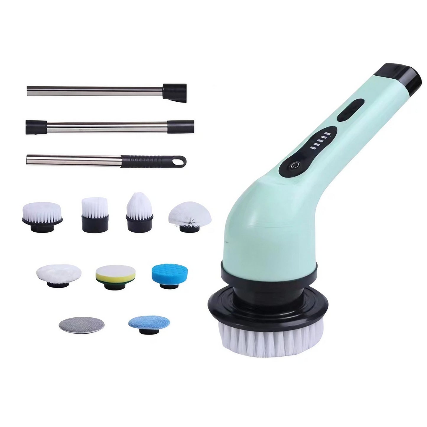 Perie Electrica de Curatare, pentru Gresie, Baie, Bucatarie, 25x20x9.5 cm, cu 9 Capete, Maner Extensibil Detasabil 84-127cm, Incarcare USB-Type C, Rotire 360 de Grade, 3000 mAh, Culoare: Verde