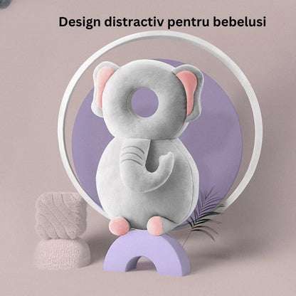 Perna tip Rucsac pentru Protectia Capului, Tetiera tip Elefant de Plus, pentru Bebelusi, 33x6x19 cm, 180 g, Gri