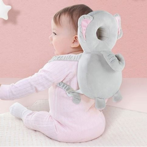 Perna tip Rucsac pentru Protectia Capului, Tetiera tip Elefant de Plus, pentru Bebelusi, 33x6x19 cm, 180 g, Gri