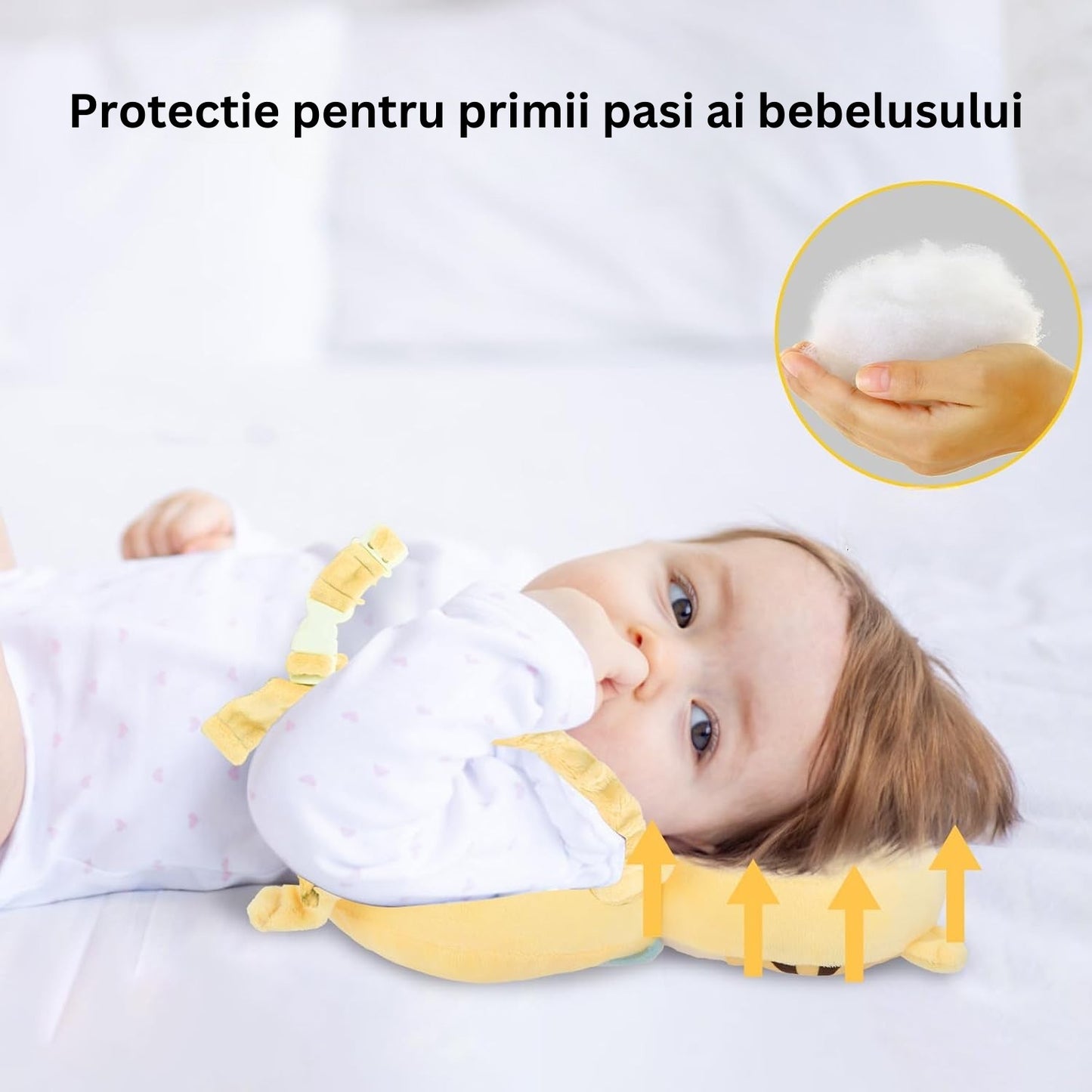 Perna tip Rucsac pentru Protectia Capului, Tetiera tip Tigru, pentru Bebelusi, 33x6x19 cm, 180 g, Crem
