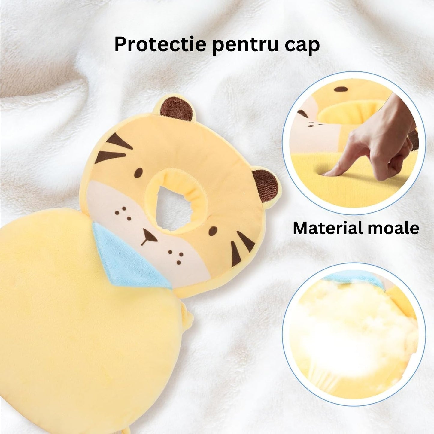 Perna tip Rucsac pentru Protectia Capului, Tetiera tip Tigru, pentru Bebelusi, 33x6x19 cm, 180 g, Crem