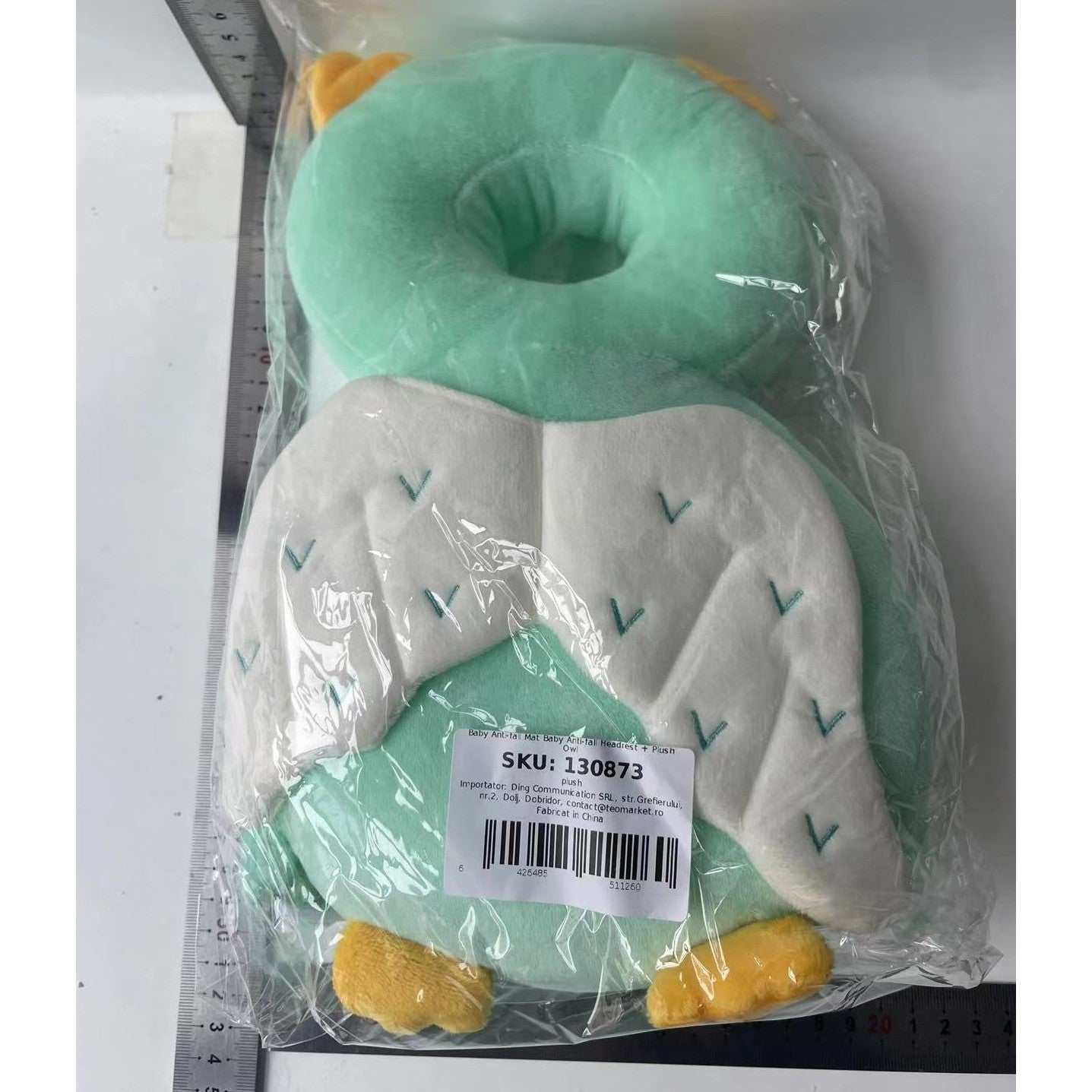 Perna tip Rucsac pentru Protectia Capului, Tetiera tip Bufnita, pentru Bebelusi, 33x6x19 cm, 180 g, Verde