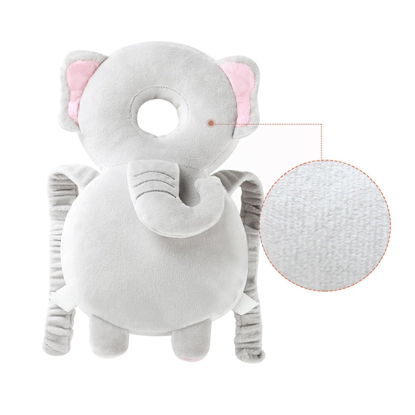 Perna tip Rucsac pentru Protectia Capului, Tetiera tip Elefant de Plus, pentru Bebelusi, 33x6x19 cm, 180 g, Gri