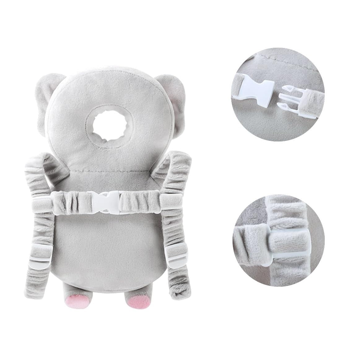 Perna tip Rucsac pentru Protectia Capului, Tetiera tip Elefant de Plus, pentru Bebelusi, 33x6x19 cm, 180 g, Gri