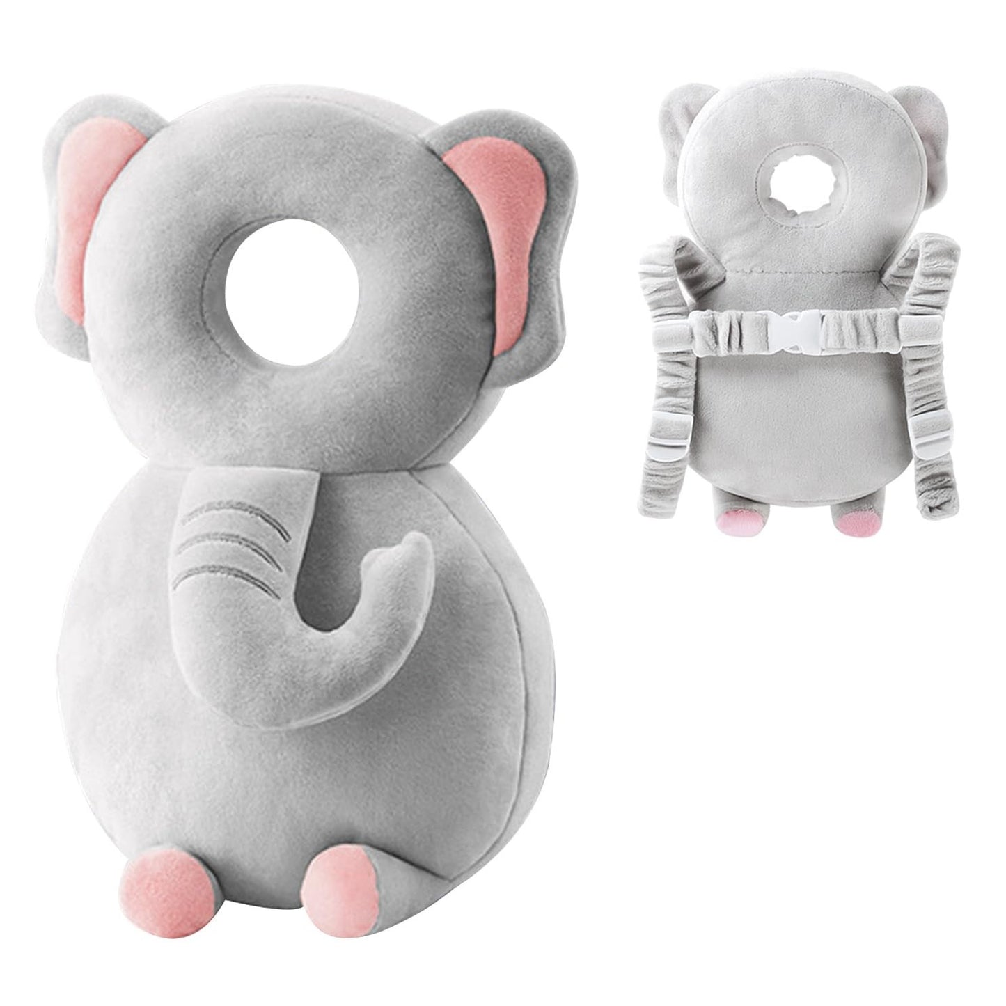 Perna tip Rucsac pentru Protectia Capului, Tetiera tip Elefant de Plus, pentru Bebelusi, 33x6x19 cm, 180 g, Gri