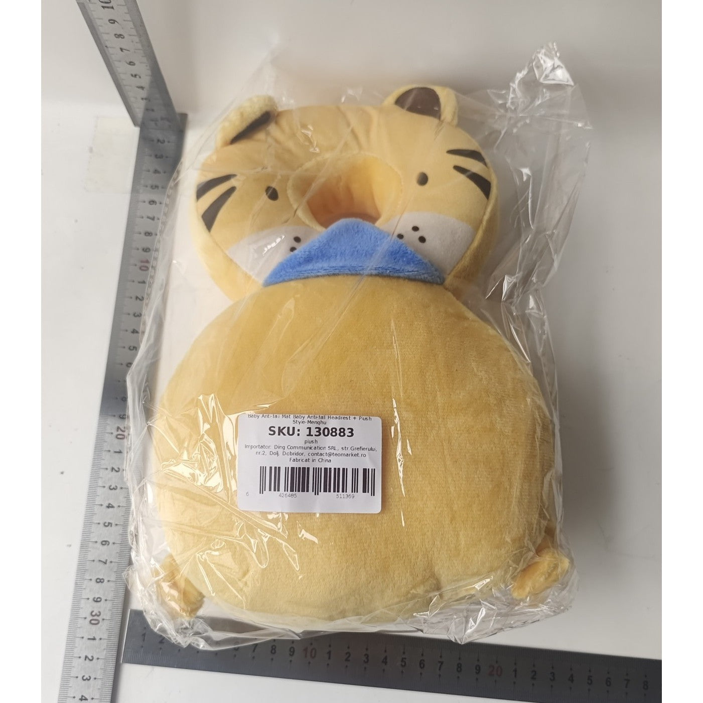 Perna tip Rucsac pentru Protectia Capului, Tetiera tip Tigru, pentru Bebelusi, 33x6x19 cm, 180 g, Crem