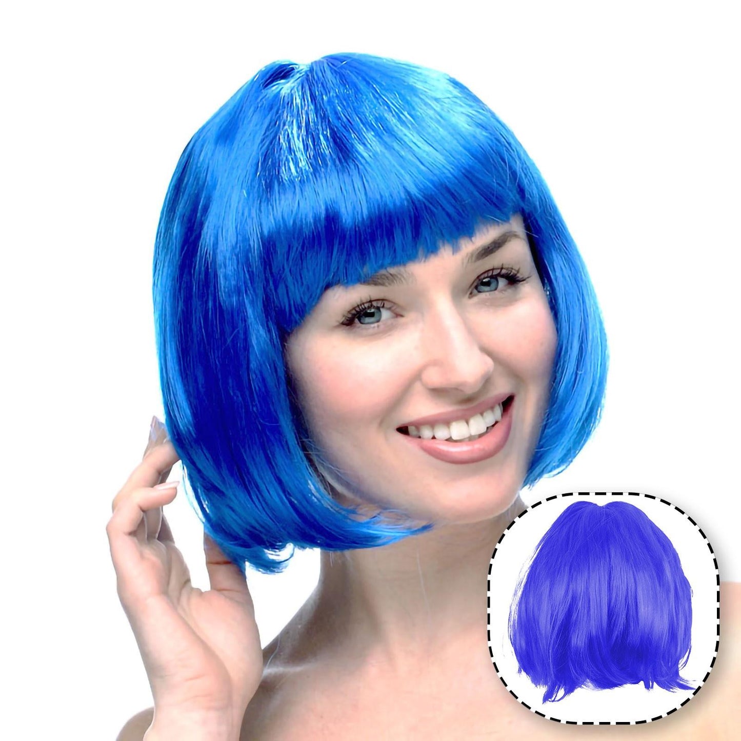 Peruca Cosplay, Tunsoare Bob cu Breton, pentru Carnaval, Halloween, Petreceri Tematice, din PET, Marime Universala, Albastru