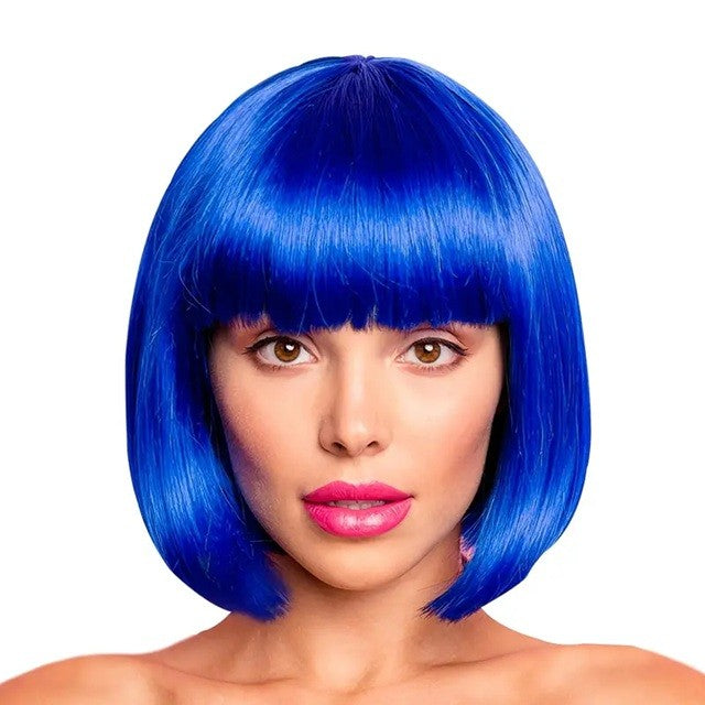 Peruca Cosplay, Tunsoare Bob cu Breton, pentru Carnaval, Halloween, Petreceri Tematice, din PET, Marime Universala, Albastru