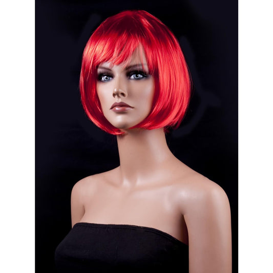 Peruca Cosplay, Tunsoare Bob cu Breton, pentru Carnaval, Halloween, Petreceri Tematice, din PET, Marime Universala, Rosu