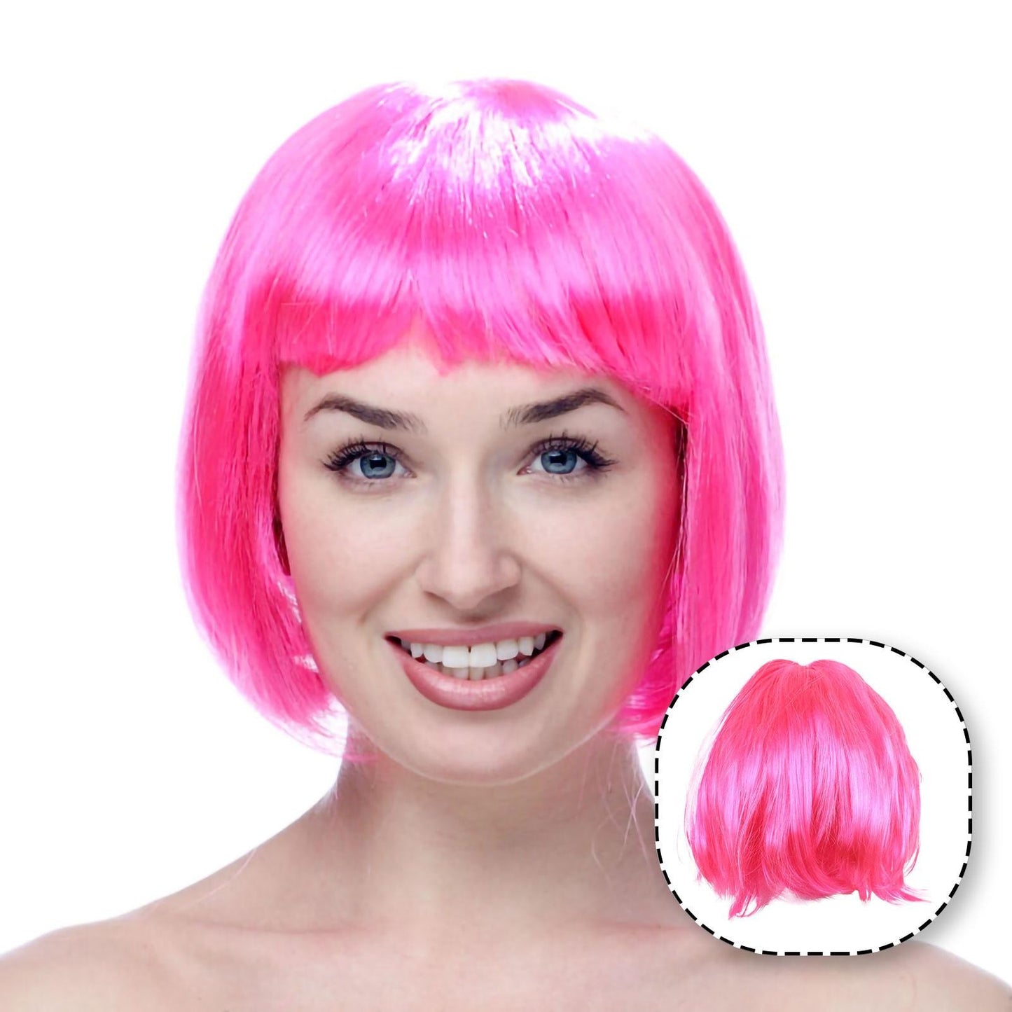 Peruca Cosplay, Tunsoare Bob cu Breton, pentru Carnaval, Halloween, Petreceri Tematice, din PET, Marime Universala, Roz Deschis