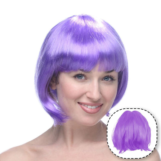 Peruca Cosplay, Tunsoare Bob cu Breton, pentru Carnaval, Halloween, Petreceri Tematice, din PET, Marime Universala, Mov