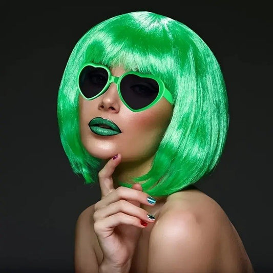 Peruca Cosplay, Tunsoare Bob cu Breton, pentru Carnaval, Halloween, Petreceri Tematice, din PET, Marime Universala, Verde