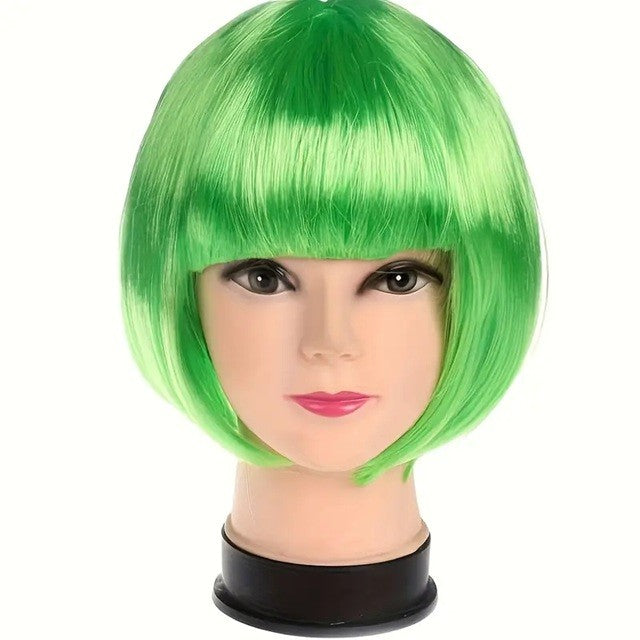 Peruca Cosplay, Tunsoare Bob cu Breton, pentru Carnaval, Halloween, Petreceri Tematice, din PET, Marime Universala, Verde