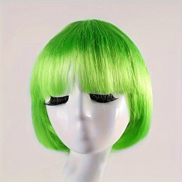 Peruca Cosplay, Tunsoare Bob cu Breton, pentru Carnaval, Halloween, Petreceri Tematice, din PET, Marime Universala, Verde