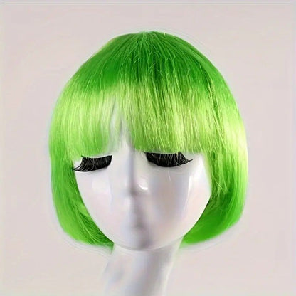 Peruca Cosplay, Tunsoare Bob cu Breton, pentru Carnaval, Halloween, Petreceri Tematice, din PET, Marime Universala, Verde