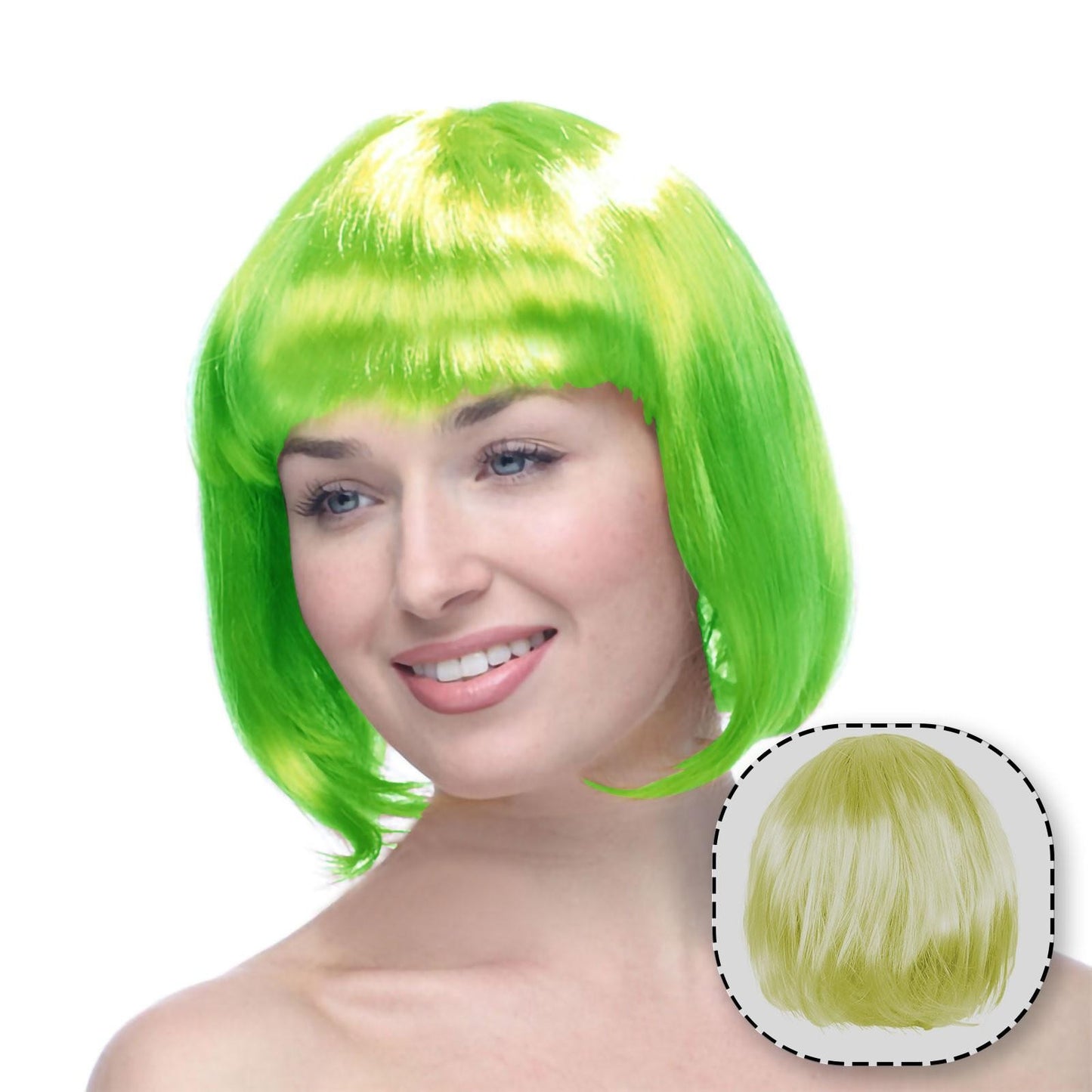 Peruca Cosplay, Tunsoare Bob cu Breton, pentru Carnaval, Halloween, Petreceri Tematice, din PET, Marime Universala, Verde