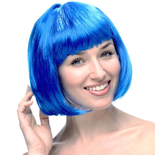 Peruca Cosplay, Tunsoare Bob cu Breton, pentru Carnaval, Halloween, Petreceri Tematice, din PET, Marime Universala, Albastru