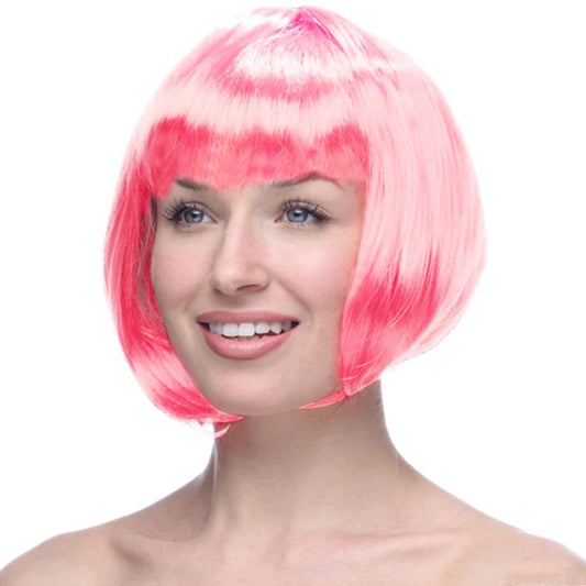 Peruca Cosplay, Tunsoare Bob cu Breton, pentru Carnaval, Halloween, Petreceri Tematice, din PET, Marime Universala, Roz Deschis