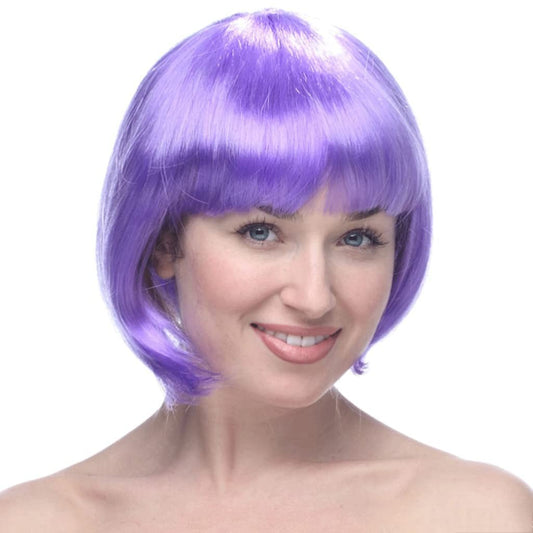 Peruca Cosplay, Tunsoare Bob cu Breton, pentru Carnaval, Halloween, Petreceri Tematice, din PET, Marime Universala, Mov