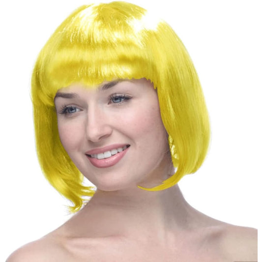 Peruca Cosplay, Tunsoare Bob cu Breton, pentru Carnaval, Halloween, Petreceri Tematice, din PET, Marime Universala, Galben