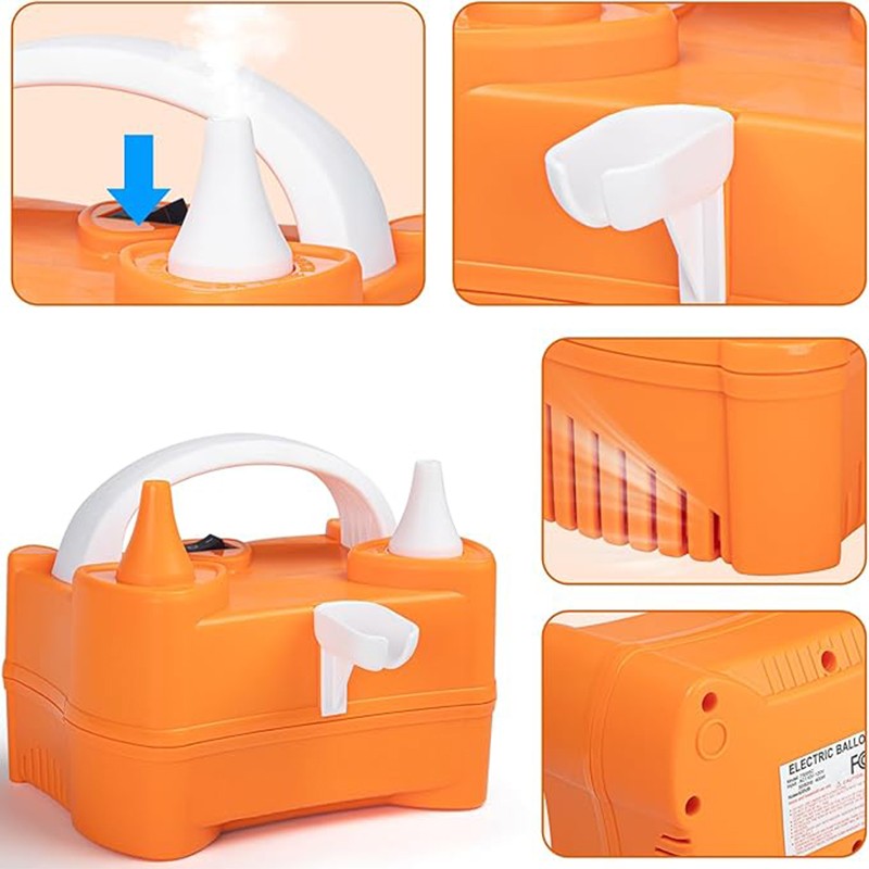 Pompa Electrica de Umflat Baloane, cu Doua Iesiri, 220V, Putere 400W, Accesorii petrecere, Portocaliu