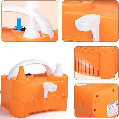 Pompa Electrica de Umflat Baloane, cu Doua Iesiri, 220V, Putere 400W, Accesorii petrecere, Portocaliu