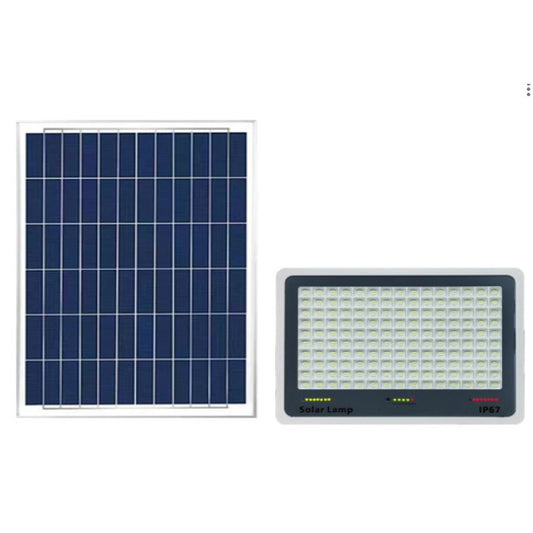 Proiector LED cu Panou Solar, Senzor lumina, Waterproof, 216 LED-uri incorporate, 100W, 24x19 cm, IP 67, Design Modern, Negru