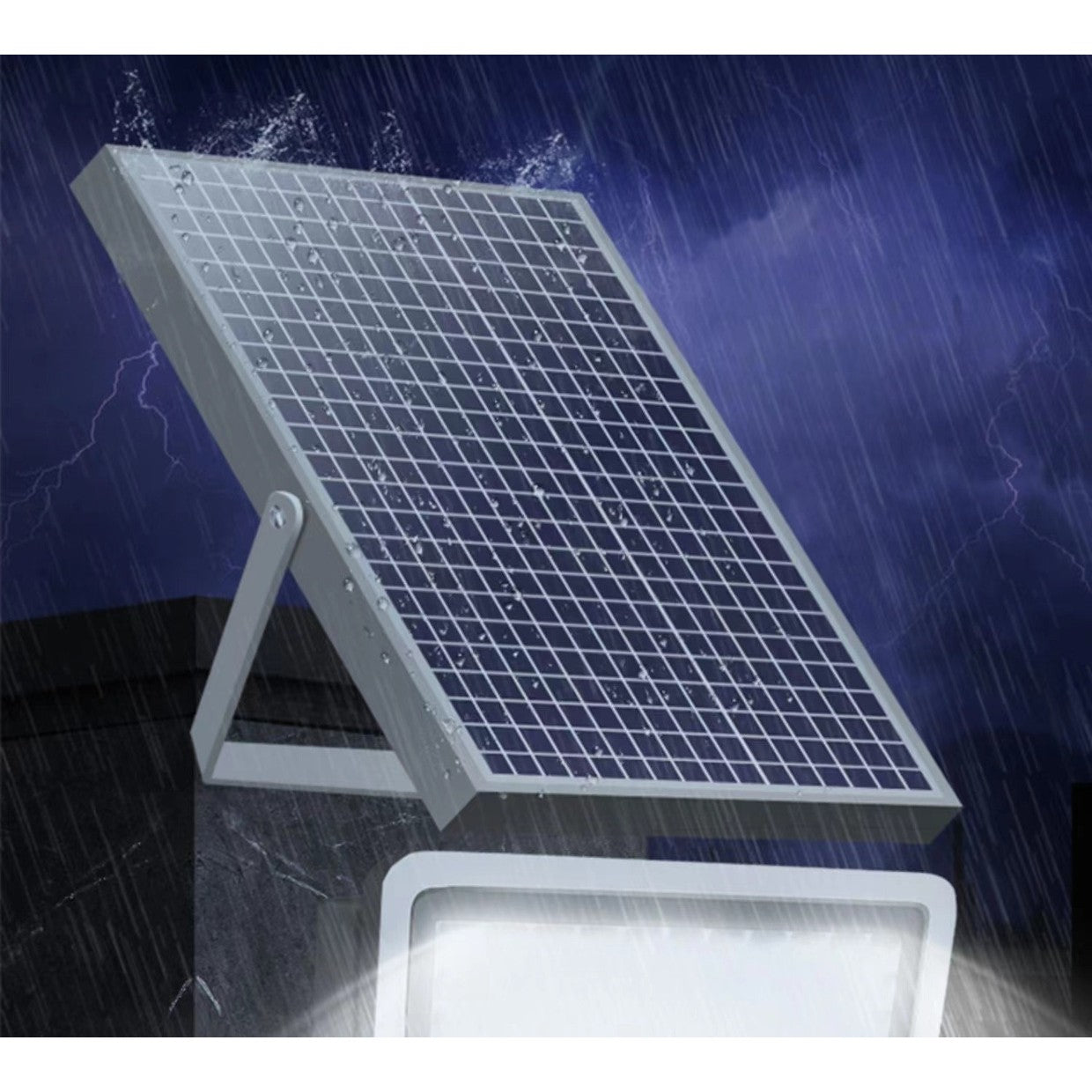 Proiector LED cu Panou Solar, Senzor lumina, Waterproof, 216 LED-uri incorporate, 100W, 24x19 cm, IP 67, Design Modern, Negru