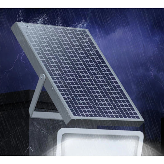 Proiector LED cu Panou Solar, Senzor lumina, Waterproof, 216 LED-uri incorporate, 100W, 24x19 cm, IP 67, Design Modern, Negru
