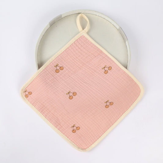 Prosop Absorbant, din Bumbac, 25 x 25 cm, Model Cirese, cu Agatatoare, Roz