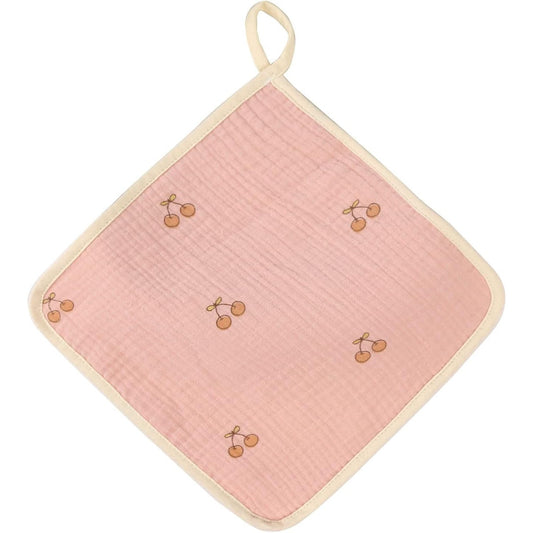 Prosop Absorbant, din Bumbac, 25 x 25 cm, Model Cirese, cu Agatatoare, Roz