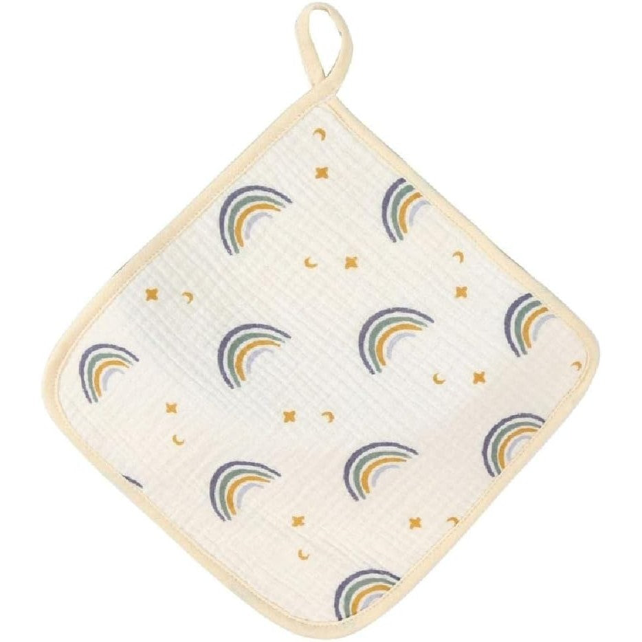 Prosop Absorbant, din Bumbac, 25 x 25 cm, Model Curcubeu, cu Agatatoare, Bej