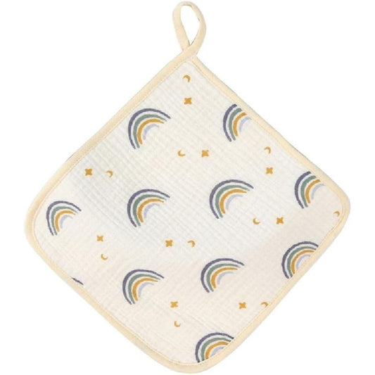 Prosop Absorbant, din Bumbac, 25 x 25 cm, Model Curcubeu, cu Agatatoare, Bej