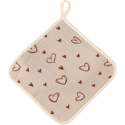 Prosop Absorbant, din Bumbac, 25 x 25 cm, Model Inimioare, cu Agatatoare, Bej