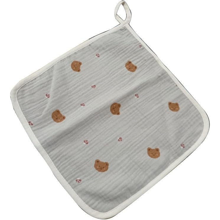 Prosop Absorbant, din Bumbac, 25 x 25 cm, Model Ursuleti, cu Agatatoare, Crem