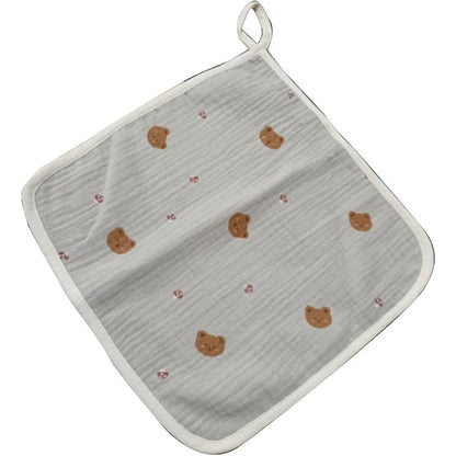 Prosop Absorbant, din Bumbac, 25 x 25 cm, Model Ursuleti, cu Agatatoare, Crem