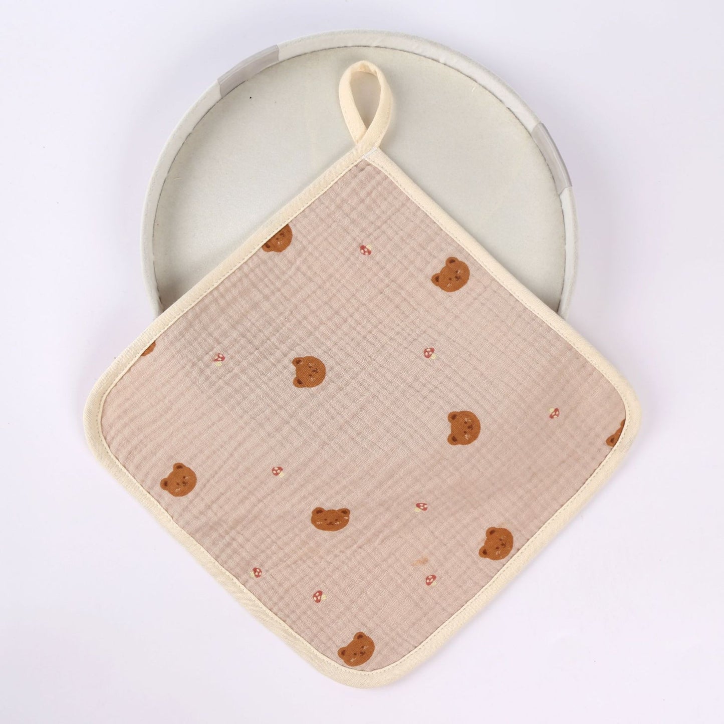 Prosop Absorbant, din Bumbac, 25 x 25 cm, Model Ursuleti, cu Agatatoare, Crem