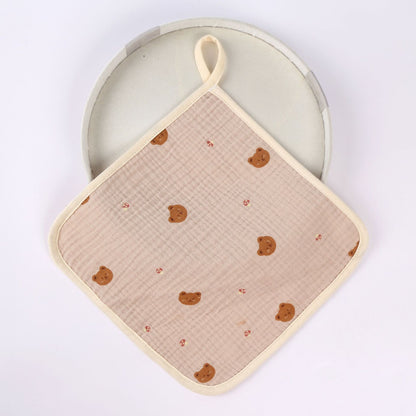 Prosop Absorbant, din Bumbac, 25 x 25 cm, Model Ursuleti, cu Agatatoare, Crem
